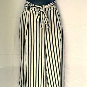 Striped Tie Belt Culotte Pants size L Zara